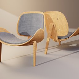 "Two elegant wooden chairs with a centered radial design, rendered in Blender 3D using Okatane and Arnold, showcasing bumped three-dimensional features and realistic textures. Perfect for creating lifelike 3D models in Blender."
