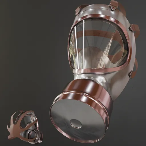 Detailed 3D model of a gas mask, designed with high quality metal textures for use in Blender war game scenes.