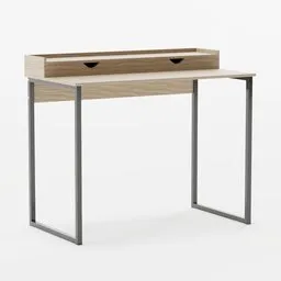 "Gray designer corner table with drawer for decor items, made with organic lines and steel joint, modeled in Blender 3D."