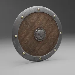 "Medieval Shield - 3D Model for Blender 3D - Historic Military - Wooden shield with metal studs, used in battles during ancient times"