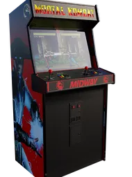 3D-rendered arcade machine with detailed textures and PBR finish, designed in Blender and Substance 3D.