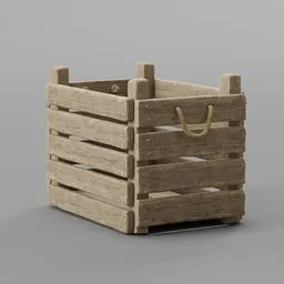 Detailed wooden 3D crate model with rope handles, ideal for Blender medieval scene design.