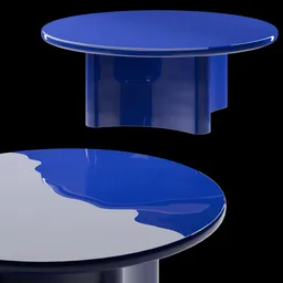 Detailed 3D model of a modern reflective blue coffee table designed for Blender rendering.