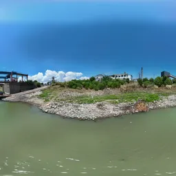 Abandoned pier on the river bank