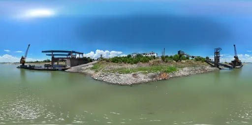 Abandoned pier on the river bank