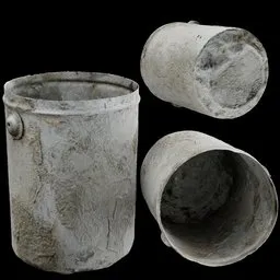 Weathered Metal Bucket with Concrete