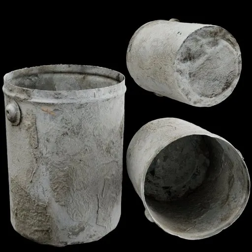 Weathered Metal Bucket with Concrete