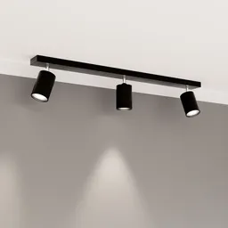 Adjustable 3D model of a modern three-lamp fixture for Blender, showcasing dynamic angle modification.