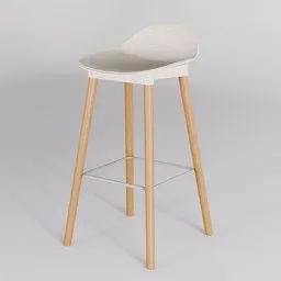 3D rendered wooden bar stool with cushioned seat for Blender modeling, ideal for cafe scenes.