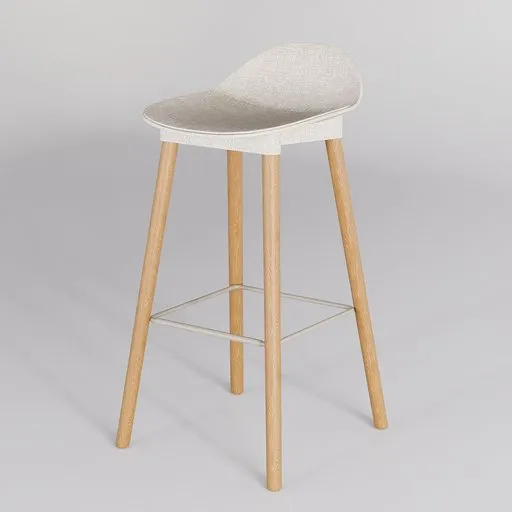3D rendered wooden bar stool with cushioned seat for Blender modeling, ideal for cafe scenes.