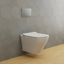 3D model of a modern wall-mounted toilet for bathroom design, optimized for Blender rendering.