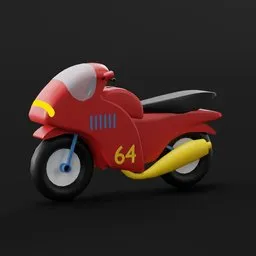 "Low-poly toy motorcycle inspired by Hiroshi Nagai, rendered in Pixar style. This minimalist 3D model showcases a cute mechanical bird, a number on the front, and a vintage 1968 Soviet design. Perfect for animation or game development in Blender 3D."