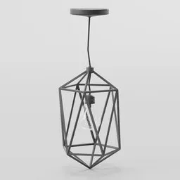 Geometric 3D model of a modern ceiling lamp for Blender, showcasing minimalist design with an icosahedron frame and visible light bulb.