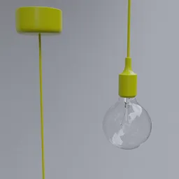 Detailed 3D rendering of a modern hanging bulb with a yellow cord, compatible with Blender for lighting design.
