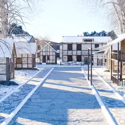 Snowy Medieval Village Nature Winter