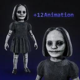 Creepy Doll Girl-Rigged-Animated