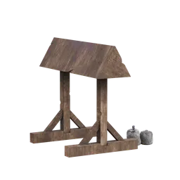 "Medieval-inspired historic military 3D model of a Torture Rack with 1k textures for Blender 3D software. Perfect for display or launch test rendering, this accurately detailed wooden structure is sure to add authenticity to any historic or fictional scene. Inspired by Ma Quan, this model depicts a dark period in history with stunning precision."