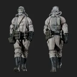 Hazmat Soldier Walking Pose White