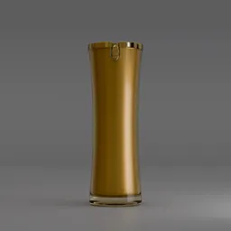 Elegant gold-toned 3D-rendered pump bottle with unique leaf-shaped cap, designed in Blender, suitable for industrial use.