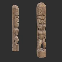 Tiki God Monolith Head Statue Aged Wood