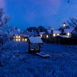 Winter at Night in Mountains Nature