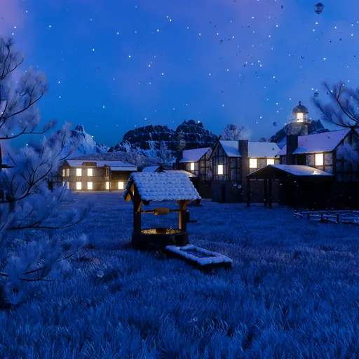 Winter at Night in Mountains Nature