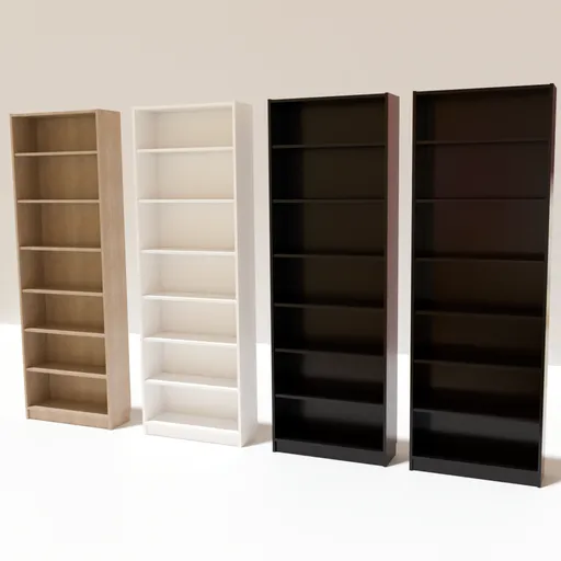 Variety of 3D Ikea Billy bookshelves for Blender, optimized for architectural visualizations.