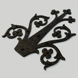 Detailed 3D Blender model showcasing a rusty, ornate, antique-style cast iron door hinge.