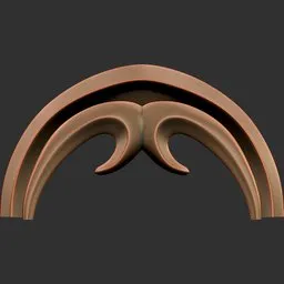 3D sculpting brush creating detailed, curved ornamental patterns for modeling Blender 3D war equipment.