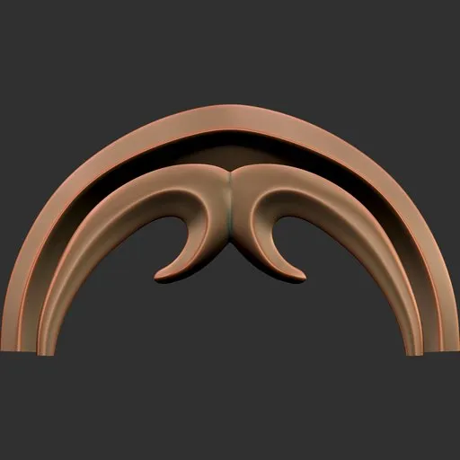 3D sculpting brush creating detailed, curved ornamental patterns for modeling Blender 3D war equipment.
