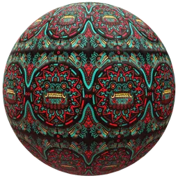 High-resolution PBR material with configurable vintage Mexican ceramic design for 3D Blender models, featuring color and texture adjustments.