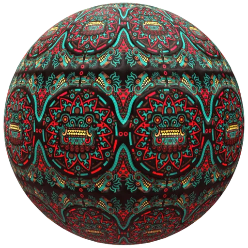 High-resolution PBR material with configurable vintage Mexican ceramic design for 3D Blender models, featuring color and texture adjustments.