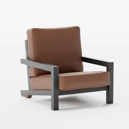 3D rendered brown leather Kotov Armchair with a modern metal frame, optimized for Blender 3D projects.