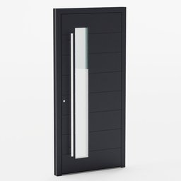 "Aluminium Door with Triple Glass for Blender 3D: A detailed black door featuring a glass panel, perfect for architectural rendering and 3D modeling projects. Its sleek design, triple glass construction, and high-quality material make it a excellent choice for any virtual space."