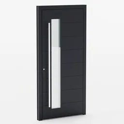 "Aluminium Door with Triple Glass for Blender 3D: A detailed black door featuring a glass panel, perfect for architectural rendering and 3D modeling projects. Its sleek design, triple glass construction, and high-quality material make it a excellent choice for any virtual space."
