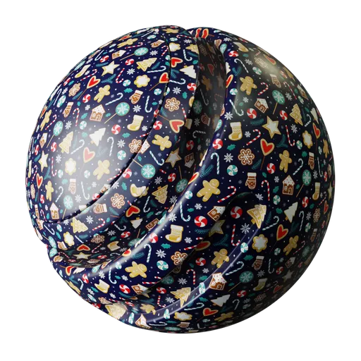 PBR Christmas Wrapping Paper texture for 3D modeling with adjustable scale, color, reflection, and roughness settings.