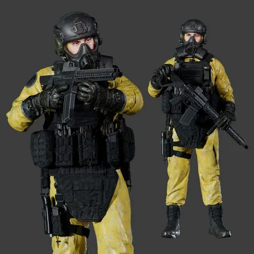Hazmat Soldier Rigged Yellow Suit