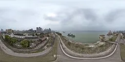 360-degree high-altitude pier HDR with cloudy sky for realistic urban scene lighting