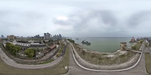 360-degree high-altitude pier HDR with cloudy sky for realistic urban scene lighting