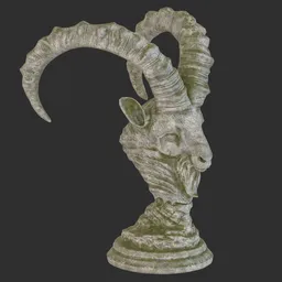 Goat bust stone moss statue