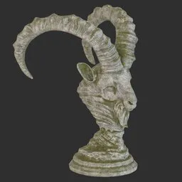 Goat bust stone moss statue