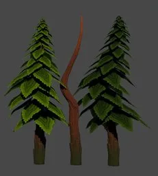 Low poly pine tree 3D model with two leaf variations, suitable for game development and animation, created in Blender.