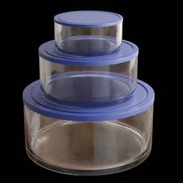 Realistic transparent 3D-rendered glass jars with blue lids, suitable for Blender 3D projects.