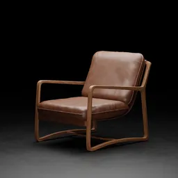 High-quality 3D rendering of a modern luxury armchair, showcasing detailed leather texture and elegant wooden frame, ideal for Blender modeling.
