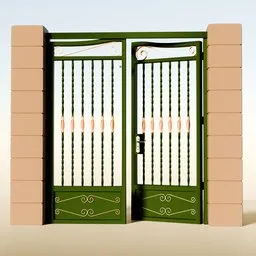 Detailed 3D model of a vintage-style iron gate with decorative scrollwork, designed for Blender.