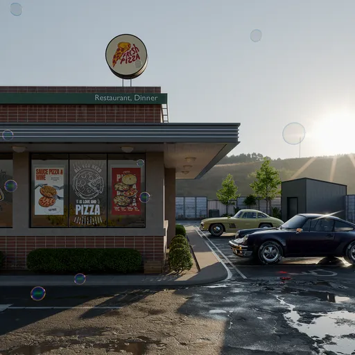 Pizza restaurant with warm sun