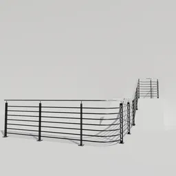 Customizable 3D model railing with adjustable braces for architectural visualization in Blender.