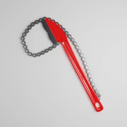 "Red chain wrench 3D model created in Blender with realistic styling and PBR textures made in Substance Painter. Perfect for workshops and mechanical designs. Inspired by Werner Tübke and featuring a unique chain design."