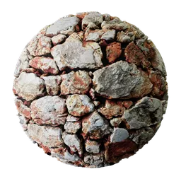 Highly detailed PBR old stone wall texture with moss and lichen for realistic 3D rendering and Blender.