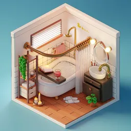 Diorama Isometric Bathroom Cartoon